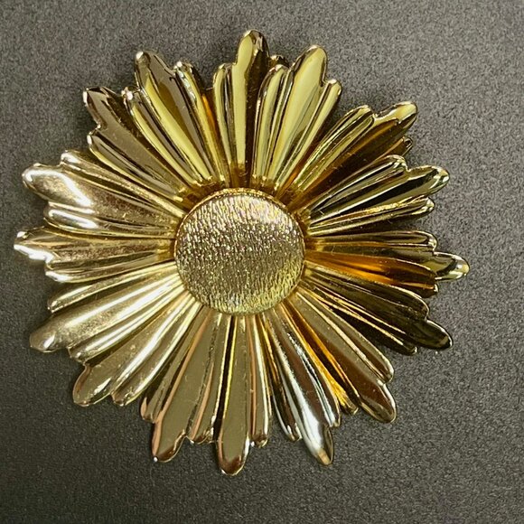 Sarah Coventry Jewelry - Sarah Coventry, Goldtone Satin and Brushed, Flower Brooch Pin, 2.5”, EC